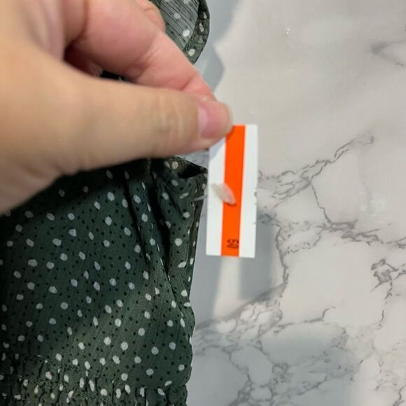 NEW Nordstrom BP Olive Green Print V-Neck Mini Dress Smocked Waist Cap Sleeve L - Picture 3 of 6